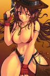  arsenal_fc bikini_top breasts brown_hair cleavage cowboy_hat curvy gun handgun hat huge_breasts navel one_eye_closed panties personification premier_league revolver side-tie_panties skindentation soccer solo thighhighs underwear weapon western yoko_juusuke 