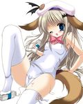  animal_ears blonde_hair blue_eyes bottle bow breasts colorized covered_nipples dog_ears dog_tail hat little_busters! long_hair milk mizuki_chika noumi_kudryavka one-piece_swimsuit pink_bow school_swimsuit small_breasts solo spread_legs swimsuit tail thighhighs white_legwear white_school_swimsuit white_swimsuit 