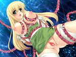  1girl blonde_hair blush breast_squeeze breasts censored cum cumdrip duplicate elf game_cg green_eyes nipples open_mouth pointy_ears pussy spread_legs team-tanabe tentacle thighhighs tiffania_westwood zero_no_tsukaima 