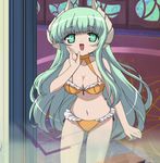 bikini breasts falce green_eyes green_hair horns large_breasts long_hair magician's_academy screencap solo stitched swimsuit third-party_edit 