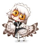  bird blood bloodshot_eyes feathered_wings feathers from_behind futaba_channel harpy horror_(theme) lowres monster_girl nijiura_maids owl solo thighhighs wings yabai 