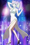  akashiya_moka china_dress chinese_clothes double_bun dress fan green_eyes legs long_legs pink_hair rosario+vampire screencap side_slit solo stitched third-party_edit 