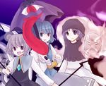  animal_ears heterochromia hood karakasa_obake kumoi_ichirin mouse_ears mouse_tail multiple_girls nazrin purple_umbrella sumochi tail tatara_kogasa touhou umbrella unzan 