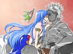  1girl blue_hair couple crossover esaka grey_skin hetero hinanawi_tenshi long_hair m.u.g.e.n mukai_(kof) the_king_of_fighters touhou 