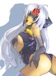  ass blue_eyes breasts cleavage cyborg dark_skin elbow_gloves galugama gloves large_breasts long_hair open_mouth silver_hair t-elos thighhighs xenosaga xenosaga_episode_iii 