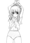  arms_up bdsm bondage bound buruma chikage_(sister_princess) cuffs greyscale masakichi_(crossroad) midriff monochrome school_uniform serafuku sister_princess solo traditional_media 