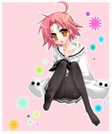  ahoge bad_id bad_pixiv_id feet kogami_akira komo_da lucky_star oversized_clothes pantyhose pink_hair short_hair sitting skirt sleeves_past_fingers sleeves_past_wrists solo upskirt 