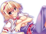  alice_margatroid breast_hold breast_squeeze breasts cleavage large_breasts oohira_sunset open_clothes open_shirt shirt solo touhou 