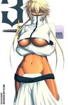  abs arrancar bleach blonde_hair breasts crossed_arms dark_skin espada kei-suwabe large_breasts navel revealing_clothes solo sword tier_harribel underboob weapon 