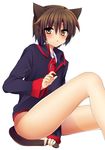  :&lt; androgynous animal_ears bad_id bad_pixiv_id blush bob_cut bottomless brown_eyes brown_hair cat_ears cat_tail little_busters! male_focus masayu naoe_riki necktie school_uniform solo tail white_background 