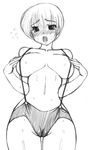  bad_id bad_pixiv_id bare_shoulders blush breasts cameltoe copyright_request greyscale huge_breasts mashitaka midriff monochrome navel panties short_hair sketch solo suspenders sweat underwear wide_hips 