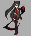  artist_request black_hair detached_sleeves headphones highres long_hair musical_note necktie red_eyes scythe smile solo thighhighs twintails very_long_hair vocaloid zatsune_miku 
