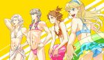  bikini crossdressing hanamura_yousuke innertube kuma_(persona_4) male_focus mhr multiple_boys narukami_yuu persona persona_4 sarong swimsuit tatsumi_kanji 