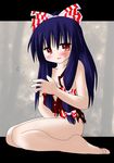  barefoot black_hair blush fujiwara_no_mokou murabito ribbon solo torn_clothes touhou 