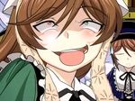  ahegao ahegaokin brown_hair duplicate hat heterochromia long_hair multiple_girls rozen_maiden screencap souseiseki suiseiseki sweatdrop third-party_edit tongue very_long_hair 