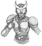  belt eku greyscale horns kamen_rider kamen_rider_kuuga male_focus monochrome sketch solo 