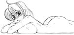  ass bad_id bad_pixiv_id blush breasts copyright_request greyscale huge_breasts mashitaka monochrome nude short_hair sketch solo 