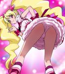  \m/ ass boots bow cure_peach fresh_precure! from_below hair_ornament haruyama_kazunori heart heart_hair_ornament knee_boots long_hair magical_girl momozono_love panties pink_bow pink_eyes pink_footwear precure revision solo underwear upskirt 