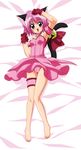  absurdres animal_ears barefoot bed_sheet bell bow breasts cameltoe cat_ears cat_tail choker covered_nipples dakimakura detached_sleeves feet full_body garters gloves highres huge_filesize incredibly_absurdres jingle_bell leotard lying magical_girl mew_ichigo momomiya_ichigo pink_choker pink_hair pink_leotard puffy_detached_sleeves puffy_sleeves red_gloves short_hair small_breasts solo sugimura_tomokazu tail tail_bell tail_bow tokyo_mew_mew 