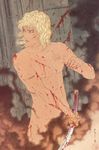  blonde_hair blood cuts injury katana male_focus metal_gear_(series) metal_gear_solid_2 muscle raiden smoke solo sword weapon 