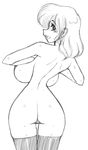  ass bad_id bad_pixiv_id bare_shoulders blush breasts greyscale highres huge_breasts mashitaka monochrome nipples nude short_hair sideboob sketch solo sweat thighhighs wide_hips 