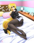  ass black_legwear blonde_hair breasts crotch_seam fate_testarossa feet kamogawa_tanuki large_breasts long_hair low-tied_long_hair lyrical_nanoha mahou_shoujo_lyrical_nanoha_strikers military military_uniform no_pants panties panties_under_pantyhose pantyhose red_eyes solo thighband_pantyhose tsab_executive_military_uniform underwear uniform very_long_hair 