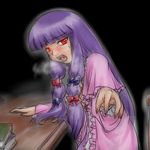  bite_mark blood fangs hair_ribbon long_hair patchouli_knowledge purple_hair red_eyes ribbon solo supon touhou vampire 