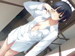  black_hair dutch_angle game_cg hashimoto_takashi ichinose_mio one_eye_closed short_hair solo white_breath 