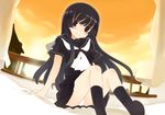  black_eyes black_hair blush hime_cut kurasuke long_hair original panties pantyshot pantyshot_(sitting) school_uniform serafuku sitting smile socks solo sunset underwear white_panties 