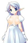  blue_hair breasts celerian elf gloves jpeg_artifacts large_breasts lowres mmorpg nipples pointy_ears skirt solo third-party_edit topless wind_slayer 