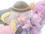  blue_hair blush closed_eyes fingering izumi_yukiru komeiji_koishi komeiji_satori multiple_girls one_eye_closed pink_hair red_eyes siblings sisters smile touhou 