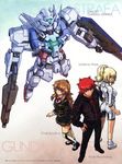  2girls absurdres aqua_eyes astraea_gundam blonde_hair blue_eyes brown_eyes brown_hair chall_acustica ebikawa_kanetake gundam gundam_00 gundam_00p highres kneehighs marlene_vlady mecha multiple_girls red_hair ruido_resonance skirt socks uon_taraku 