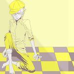  barefoot checkered checkered_floor feet hat monochrome non-web_source oekaki persona persona_4 perspective shirogane_naoto solo yellow 