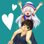  1girl artist_request carrying hakata-san hat heart lowres original shoulder_carry white_hair 