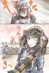  2girls alicia_melchiott blood brigitte_stark death fura gameplay_mechanics gun happy headshot military military_uniform multiple_girls musical_note one_eye_closed rifle senjou_no_valkyria senjou_no_valkyria_1 smile translated twintails uniform weapon 