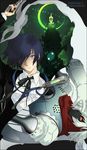  blue_eyes blue_hair bow digital_media_player evoker gun headphones male_focus orpheus persona persona_3 ribbon s.r. scarf solo tartarus weapon yuuki_makoto 