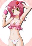  armpits breasts cleavage hair_ornament highres hinamori_amu medium_breasts midriff mirror navel panties pink_hair shugo_chara! side_ponytail solo takumi_(rozen_garten) underwear yellow_eyes 