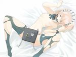  bed black_legwear blue_eyes chain flat_chest gag gagged green_eyes hairband lying maid maid_headdress nipples nude original pink_hair ribbon solo spread_legs stomach takagi_(tansuke) tansuke thighhighs torn_clothes 