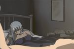  animated animated_gif bed code_geass dark_skin embarrassed lowres nude silver_hair villetta_nu 