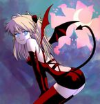  back blue_eyes cowboy_shot demon demon_girl demon_tail demon_wings elbow_gloves fang gloves kikumaru_bunta long_hair neon_genesis_evangelion solo souryuu_asuka_langley succubus tail thighhighs white_hair wings 