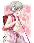  backpack bag breasts candy copyright_request food glasses grey_hair guitar headphones instrument lollipop medium_breasts panties randoseru small_breasts solo tanupo underwear 