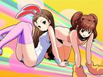  animal_ears bunny_ears idolmaster idolmaster_(classic) idolmaster_1 minase_iori multiple_girls one-piece_swimsuit ponnetsu school_swimsuit swimsuit takatsuki_yayoi thighhighs twintails white_school_swimsuit white_swimsuit 