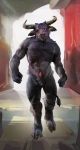  anthro boarred bovid bovine hi_res looking_at_viewer male mammal minotaur muscular muscular_male nude penis solo 