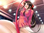  ayakaze_ryuushou blue_eyes breasts brown_hair covered_nipples from_below game_cg gym gymnastics hoop kuribayashi_tsukasa large_breasts leotard long_hair non-web_source ponytail red_leotard rhythmic_gymnastics ribbon solo suku_x_suku 