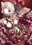  ass barefoot bat_wings bdsm bed blush bondage bottle bound breasts chocolate choker demon_girl gothic hair_ribbon heart low_wings medium_breasts mikoto_akemi naked_ribbon original red_eyes ribbon ribbon_bondage silver_hair solo stuffed_animal stuffed_toy twintails wings 