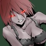  bra breasts cleavage face glowing glowing_eyes jin_(mugenjin) large_breasts left_4_dead lingerie red_eyes red_hair sharp_teeth solo teeth torn_clothes underwear witch_(left4dead) zombie 