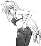  ass bra fate_testarossa greyscale hagane_soushi lingerie long_hair low-tied_long_hair lyrical_nanoha mahou_shoujo_lyrical_nanoha_strikers monochrome panties panties_under_pantyhose pantyhose sketch solo thighband_pantyhose underwear underwear_only very_long_hair 