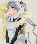  1girl apron blonde_hair blue_hair breasts expressionless hair_ribbon hairband lace long_hair maid maria_holic medium_breasts otoko_no_ko pinzu ribbon school_uniform shidou_mariya shinouji_matsurika twintails yellow_eyes 