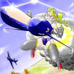  aircraft airplane breasts garter_belt goggles high_heels huge_breasts original rocket shirokuro_jakko shoes tears what 