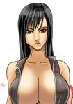  bare_shoulders black_hair breasts brown_eyes cleavage final_fantasy final_fantasy_vii final_fantasy_vii_advent_children huge_breasts long_hair no_bra solo tenji tifa_lockhart 